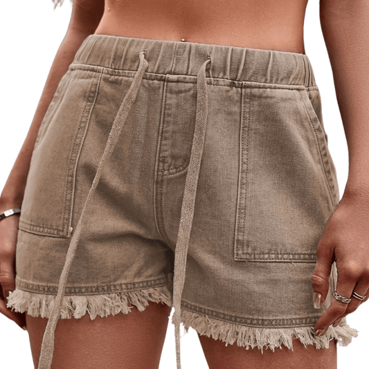 Drawstring Raw Hem Denim Shorts - Whimsical Appalachian Boutique