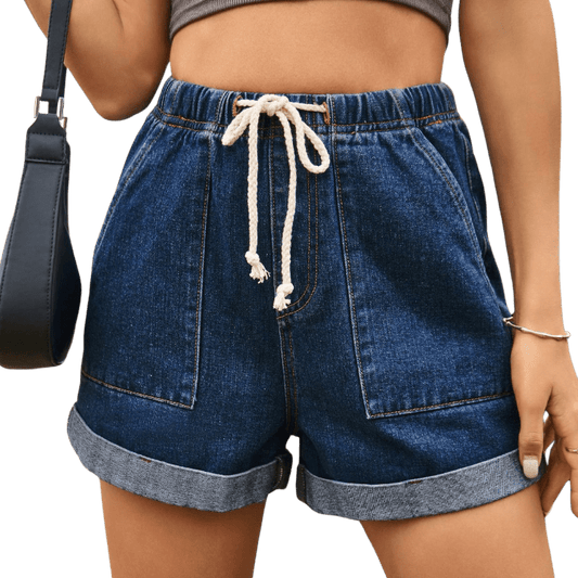 Drawstring High Waist Denim Shorts with Pockets - Whimsical Appalachian Boutique