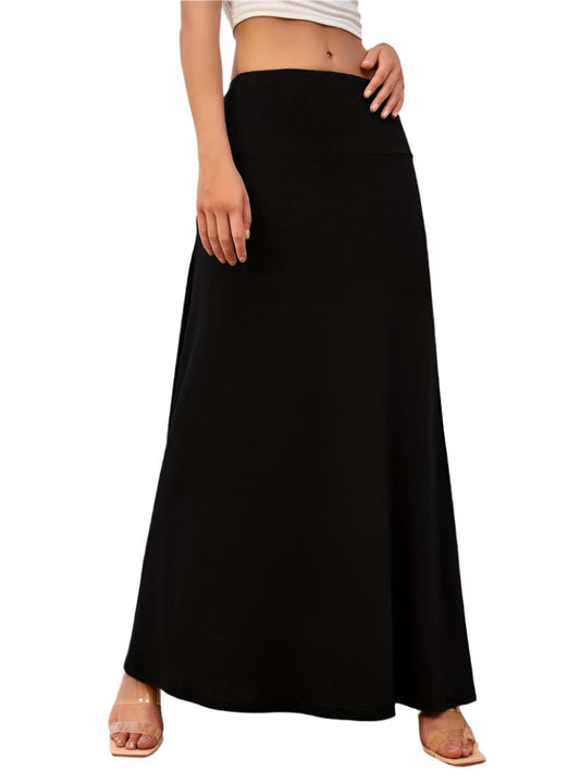 Black solid elastic waist maxi skirt