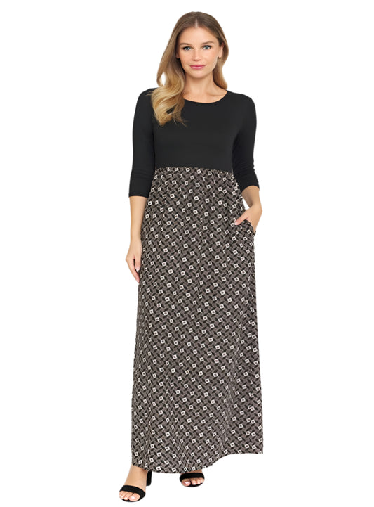 Stylish black tile maxi dress for special occasions