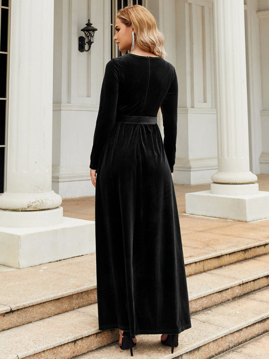 Stylish black dress in soft velvet fabric