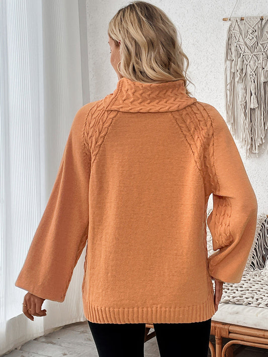 Cable Knit Turtleneck with Bell Sleeves