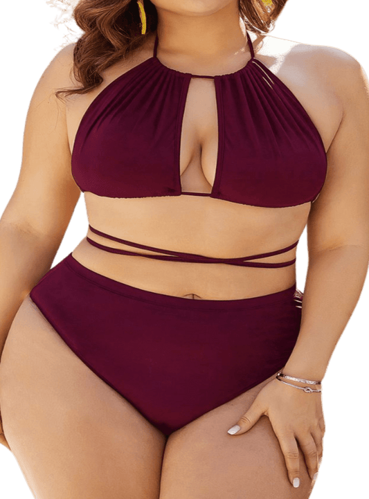 Plus Size Cutout Tied Backless Bikini Set - Whimsical Appalachian Boutique