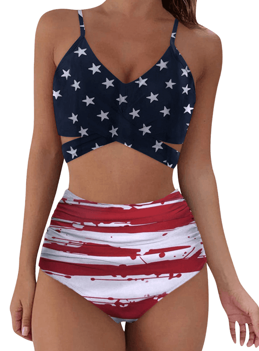 Flag Printed Spaghetti Strap Two-Piece Swim Set - Whimsical Appalachian Boutique