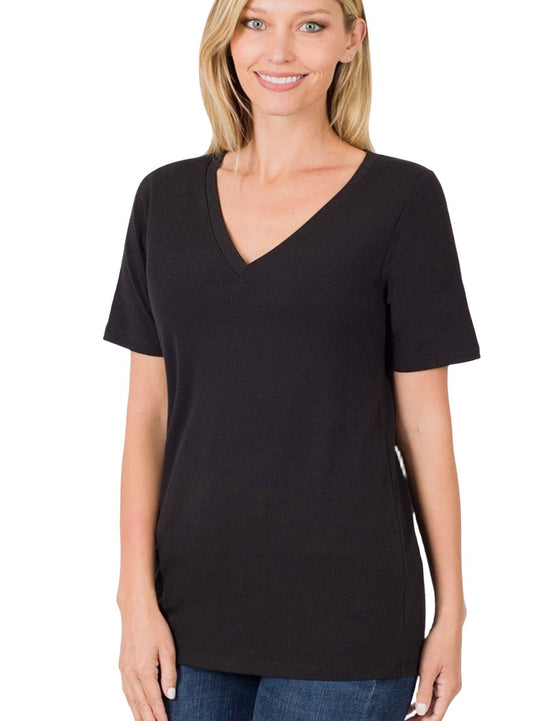 Black V-Neck Short Sleeve T-Shirt