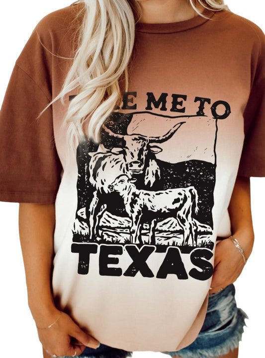 Take Me To Texas Cattle Graphic Ombre T-Shirt - Whimsical Appalachian Boutique