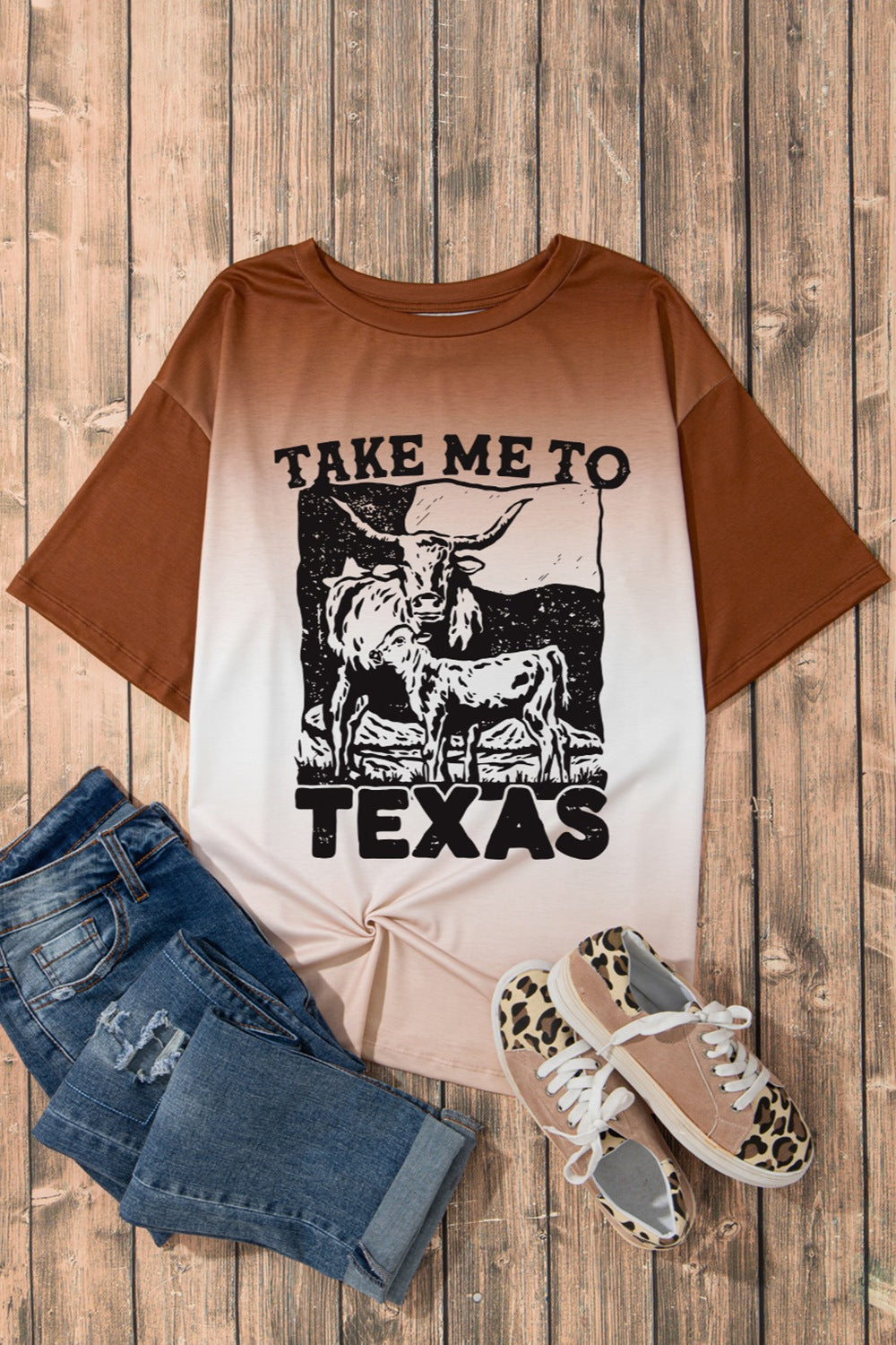 Take Me To Texas Cattle Graphic Ombre T-Shirt - Whimsical Appalachian Boutique