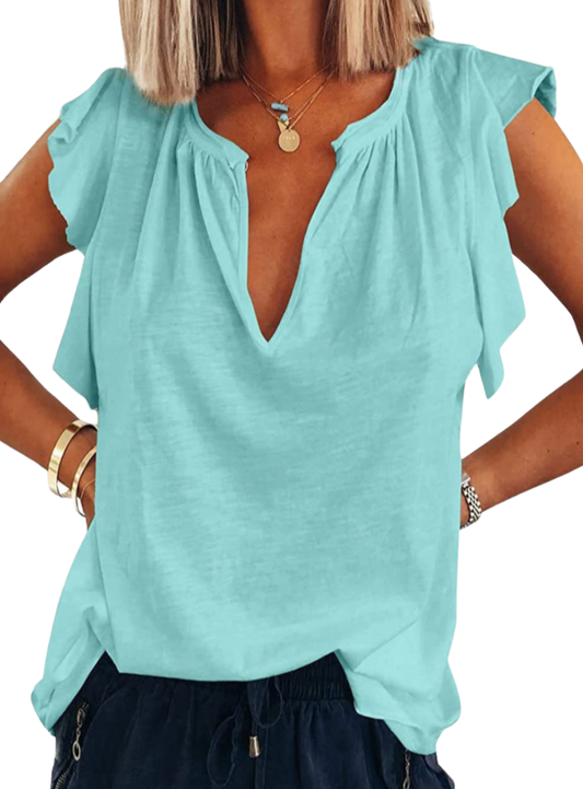 Ruffled Notched Cap Sleeve T-Shirt - Whimsical Appalachian Boutique