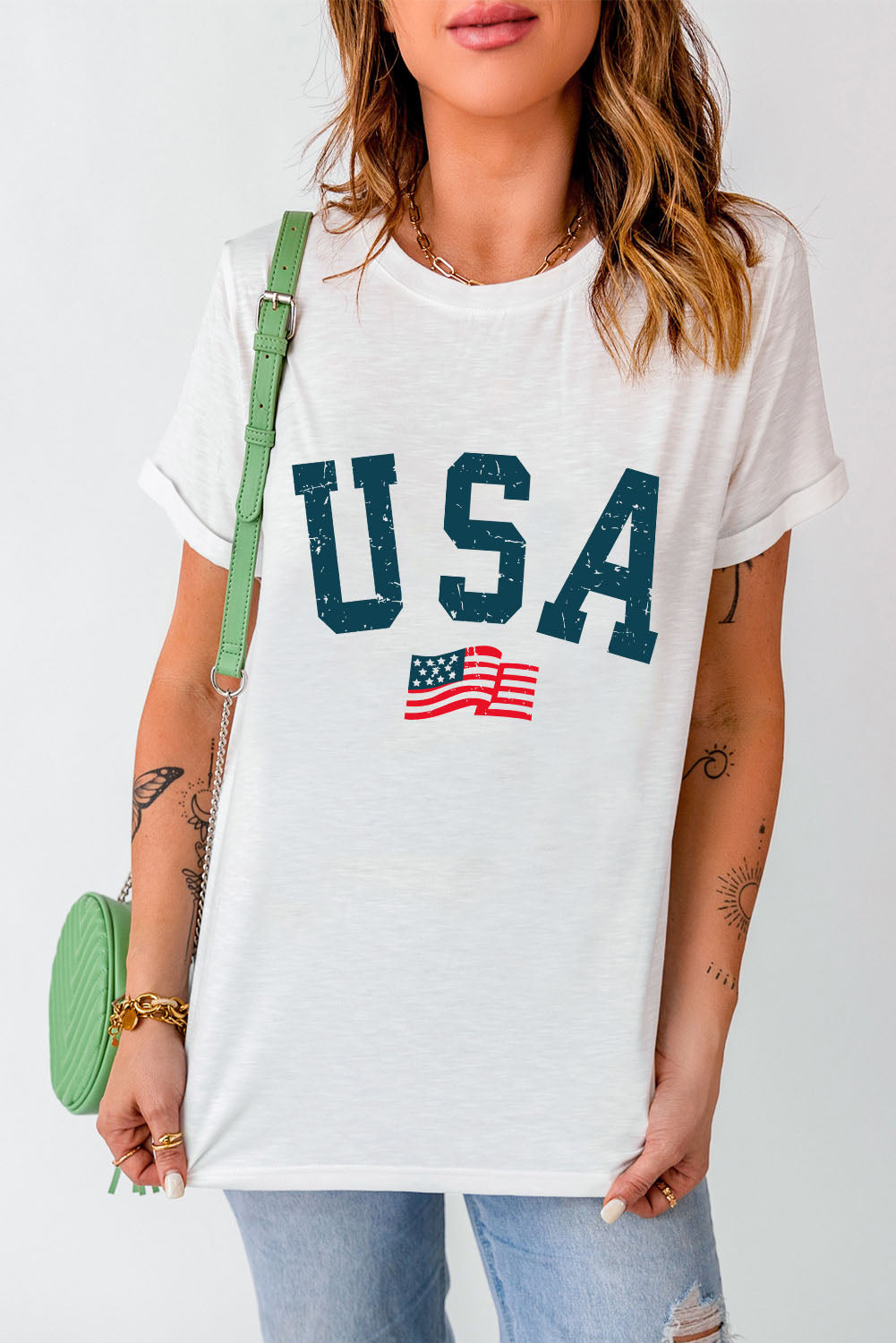 USA Round Neck Short Sleeve T-Shirt - Whimsical Appalachian Boutique