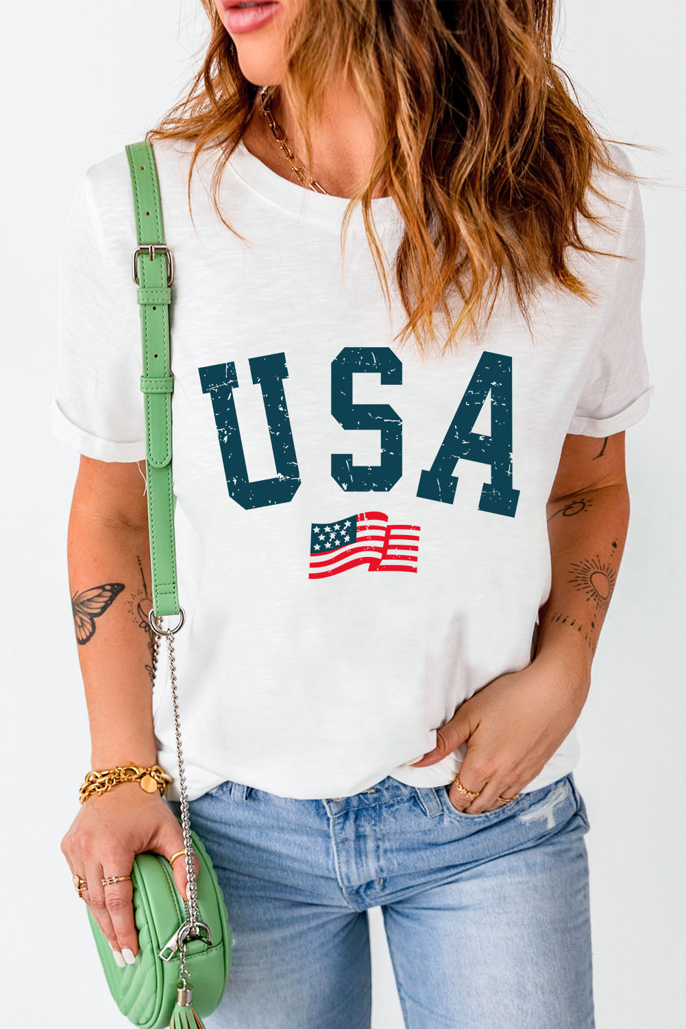 USA Round Neck Short Sleeve T-Shirt - Whimsical Appalachian Boutique