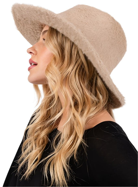 Warm winter fedora hat with fuzzy texture