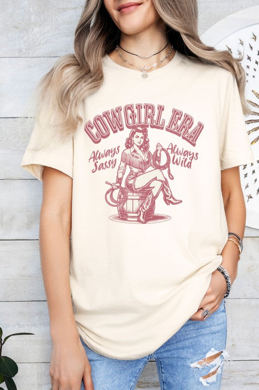 Cream eco-friendly graphic tee with cowgirl design