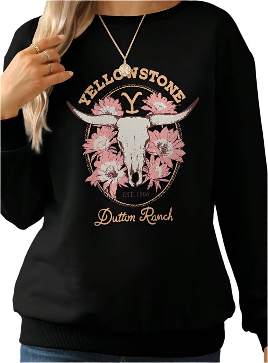 front view of black Yellowstone Dutton Ranch graphic sweatshirt