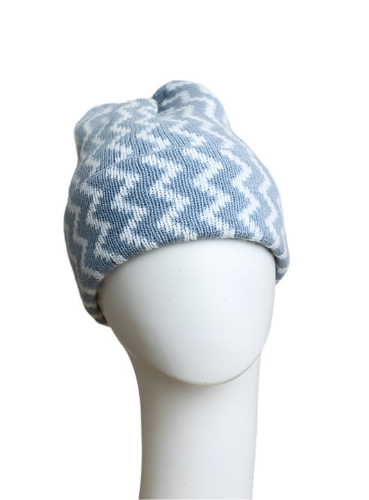 Blue zigzag acrylic beanie, perfect for keeping warm in cold weather