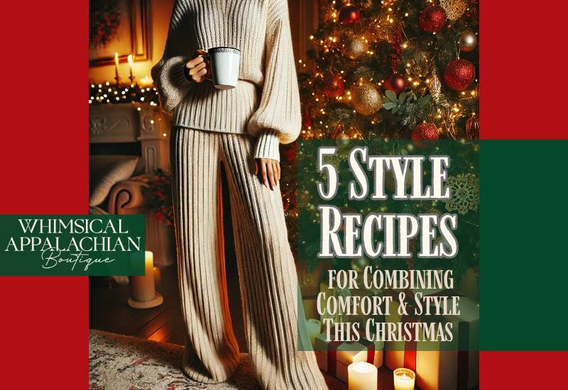 Stylish woman in cozy holiday attire by a decorated Christmas tree, blending comfort and elegance.