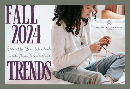 Fall 2024 fashion trends featuring cozy cardigans, trendy denim and wide leg patterned pants.