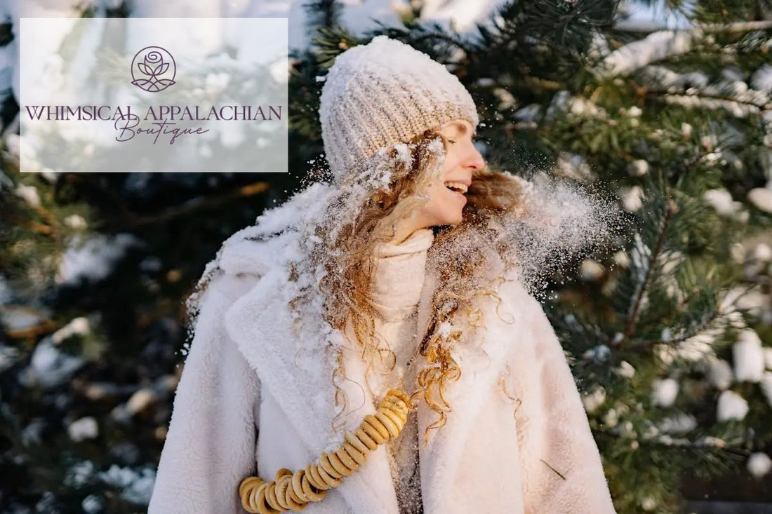 Woman in cozy sherpa jacket and beanie, enjoying a snowy winter day.