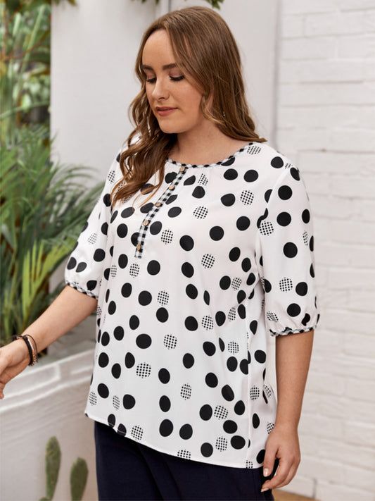 Classic black and white polka dot blouse with half sleeves