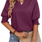 Chic Heathered Blouse with trendy lantern sleeves and a notched neckline. Perfect for any occasion. Available in 5 colors. Shop Now!