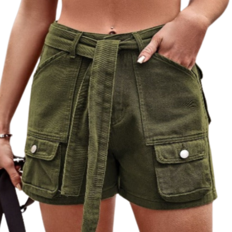 Elevate your style with our Tie Front Denim Shorts, available in sand, army green, and black. Perfect for a chic, versatile summer look.