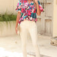 Short-sleeve floral top in bold colors