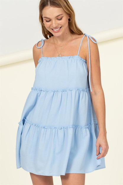 Elegant blue tiered dress perfect for summer outings