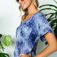 Stylish blue tie-dye plus size V-neck tee