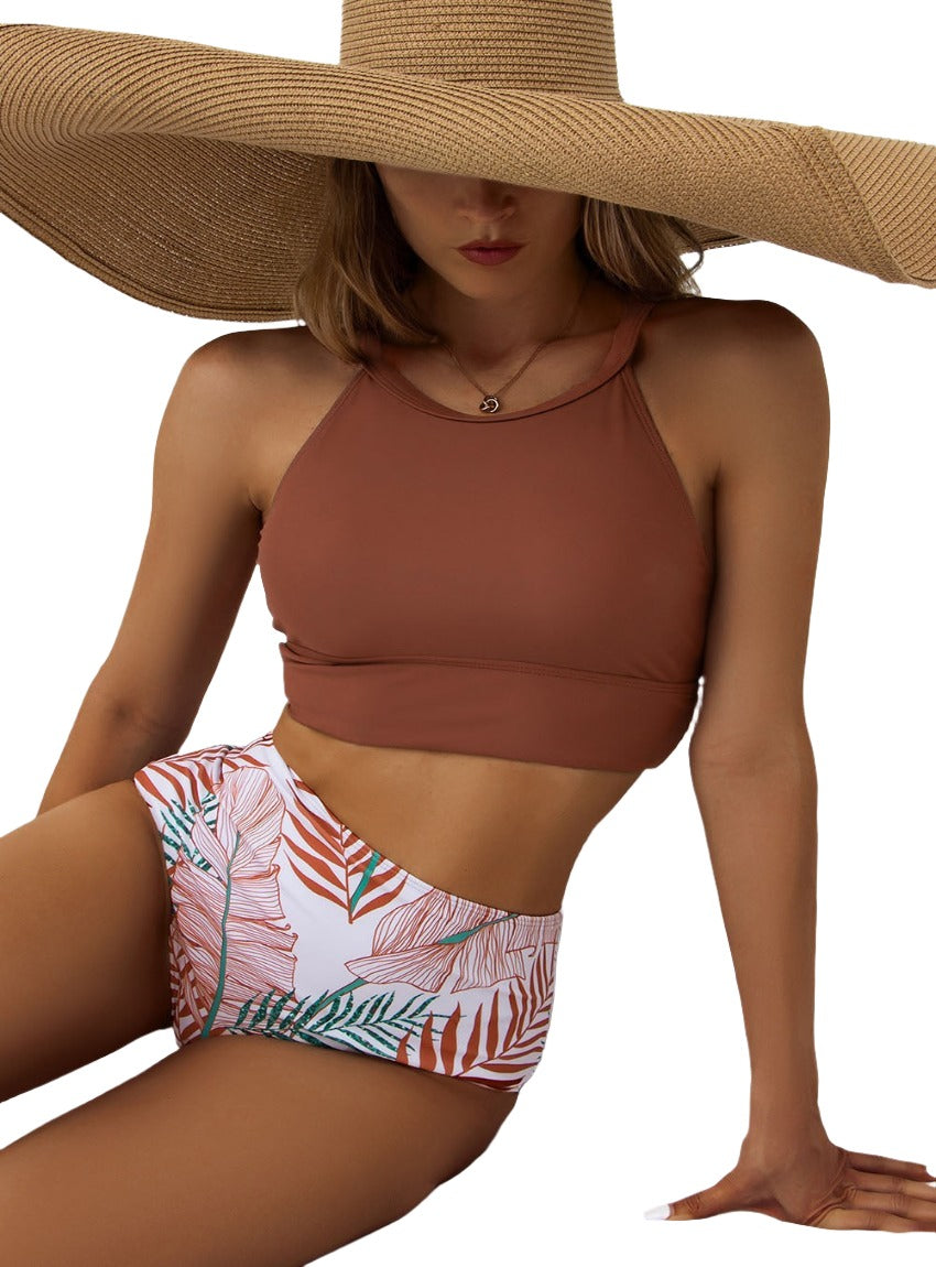 Tropical High Waisted Swimsuit with Flattering fit and vibrant print - available in multiple colors for stylish beach days