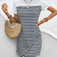 Shop the chic navy & white striped tee dress - a perfect mix of style & comfort. Take your wardrobe to the next level with this easy-to-style piece!