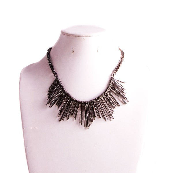 Bohemian sunburst fringe statement necklace