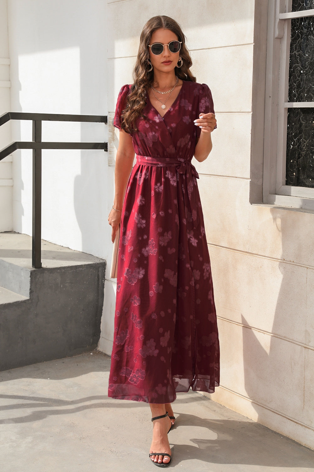 Chic Slit Tied Floral Dress in 4 hues, perfect for any occasion. Flattering fit, versatile, and designed for all-day elegance