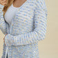 Trendy Light Blue Multicolor Knit Longline Cardigan