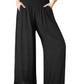 Smocked Waist Wide Leg Black Pants with Pockets