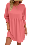 Chic Round Neck Lantern Sleeve Mini Dress for a stylish look. Perfect for any occasion, easy to style, and comfortable all day long