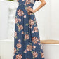 Elegant blue maxi dress with intricate floral and geometric designs