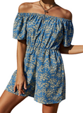 Summer chic off-shoulder romper with a charming floral print, perfect for day-to-night style, offering both comfort and elegance