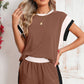 Brown and black sporty short set with elastic waistband