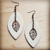 leather leaf earrings with copper leaf accents