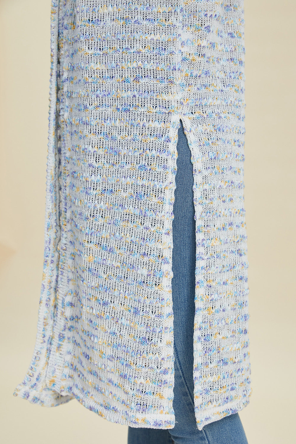 Fun Light Blue Multicolor Knit Cardigan for Women