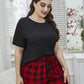 Relaxed fit black top and red plaid shorts, plus size set