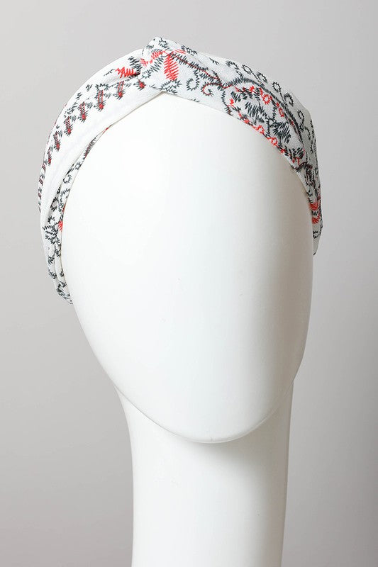 Bohemian style twisted headwrap available in white and navy