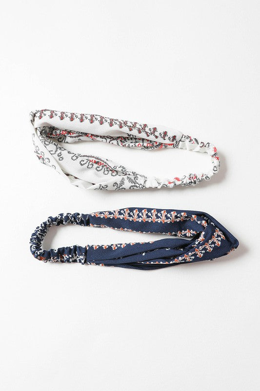 Bohemian style twisted headwrap available in white and navy