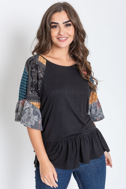 Patchwork Ruffle Sleeve Tunic