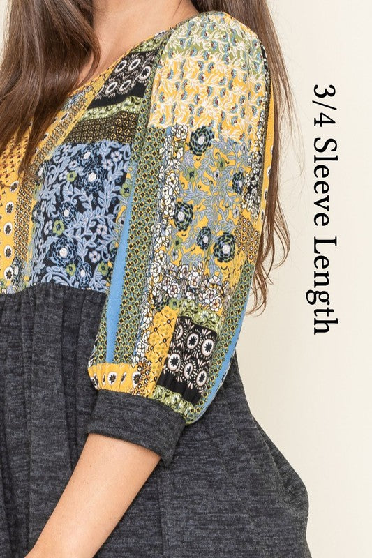 Fashionable plus size blouse with intricate patchwork