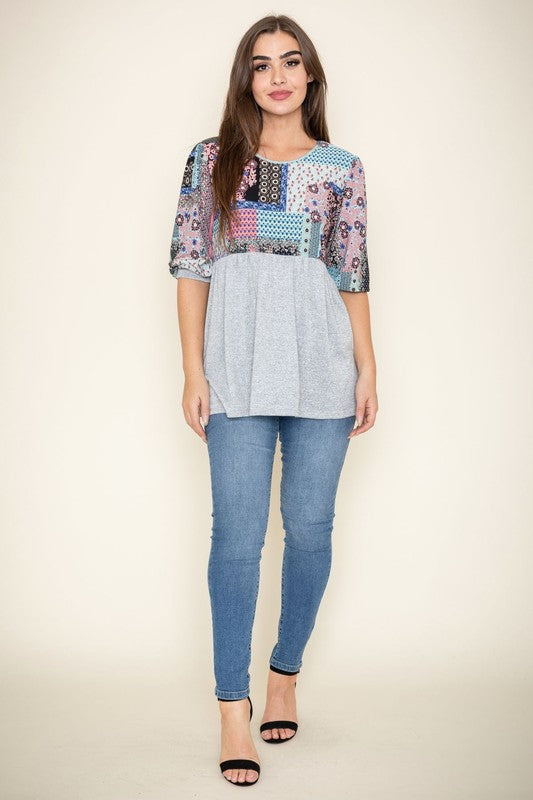 Comfortable plus size blouse with striking patchwork