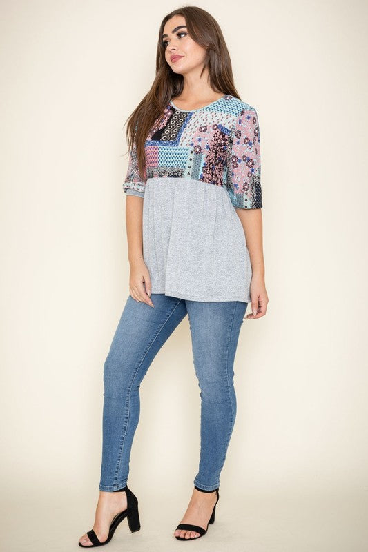 Patchwork perfection plus size blouse for casual wear