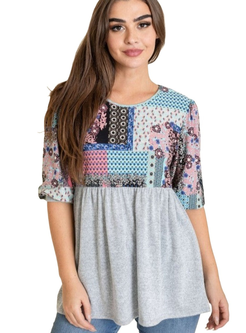 Soft and comfortable plus size patchwork blouse