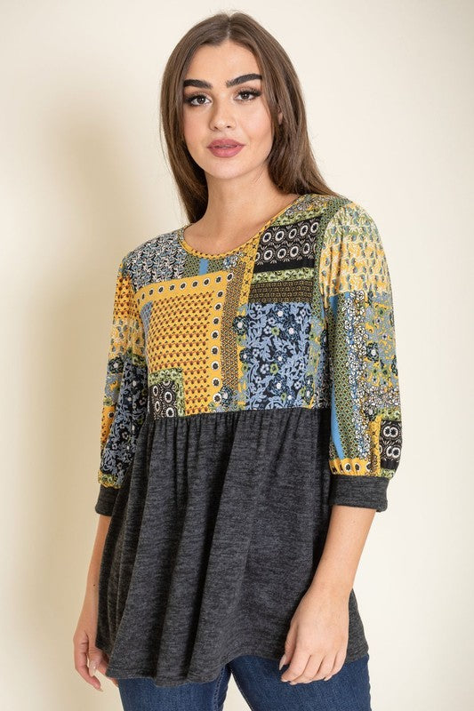 Versatile plus size blouse with unique patchwork design