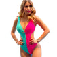Eye-catching colorblock swimsuit with side cutouts, designed for a comfortable and flattering fit.