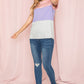 Everyday wear color block striped tee in pink, lavender, and gray